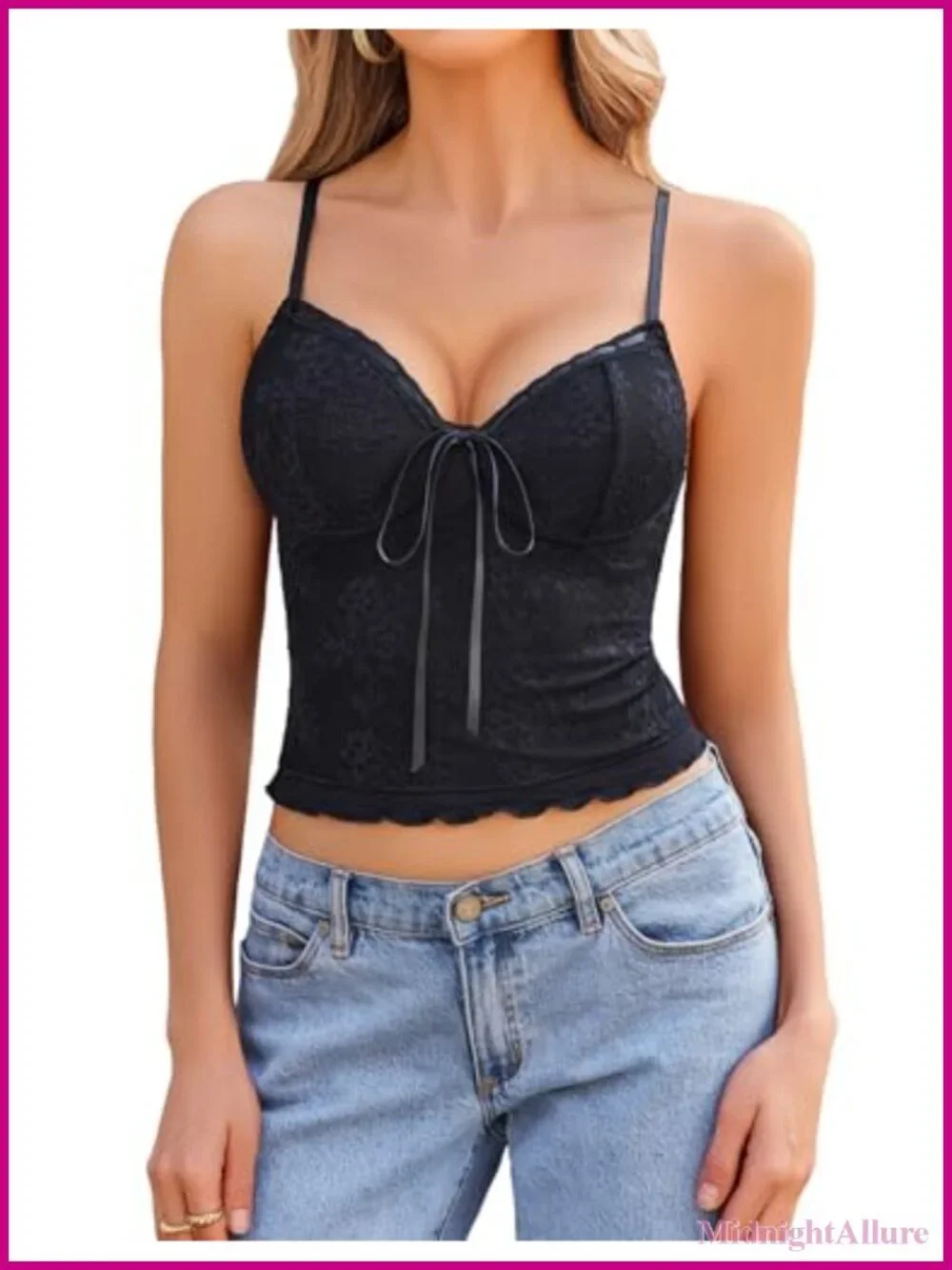 Lace Cami Spaghetti Strap Tank Top Sexy Going Out Women's Ruffle V-Neck